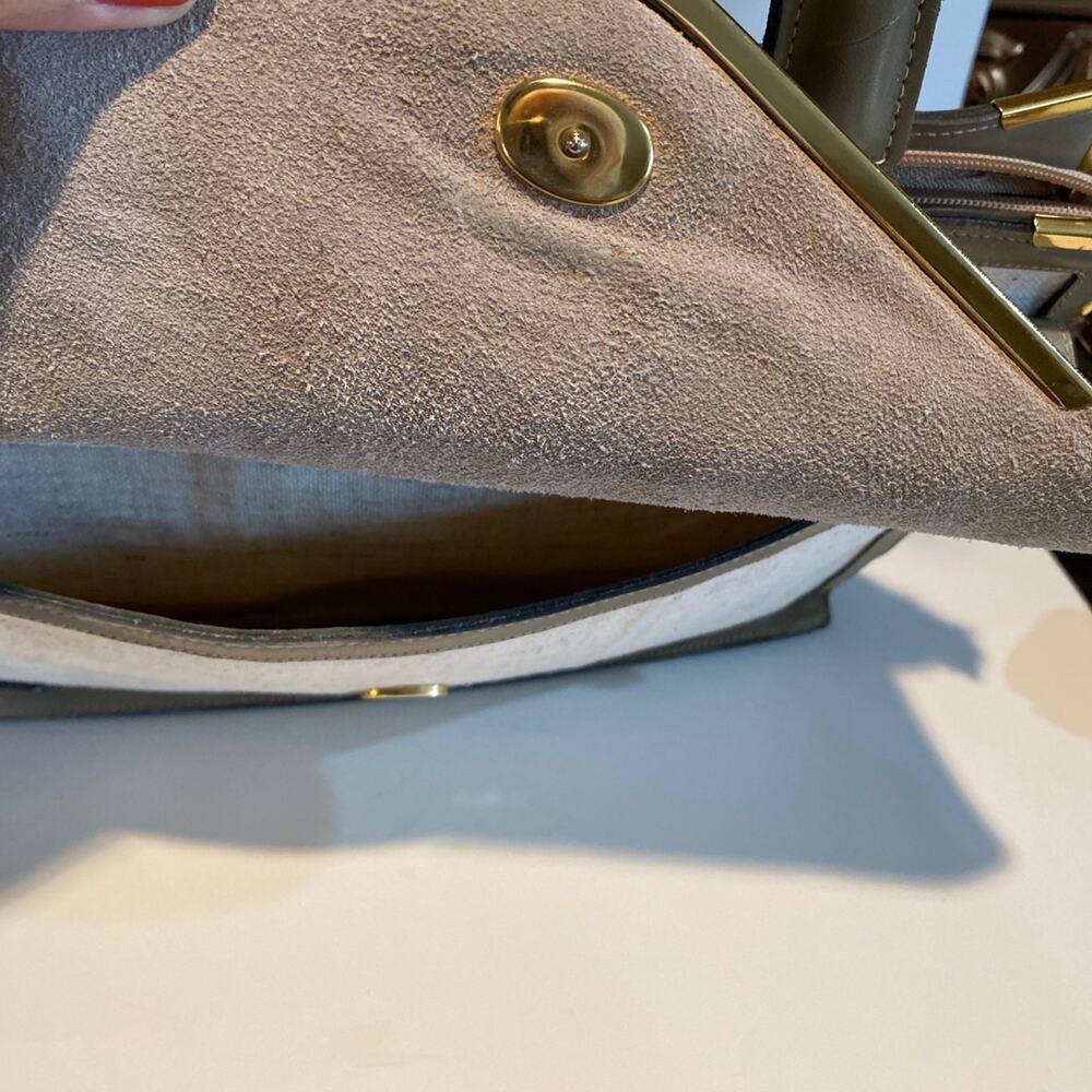 Philippe Vintage Handbag. Two Handles. Canvas and Taupe Leather. Many Compartmen - Picture 12 of 12